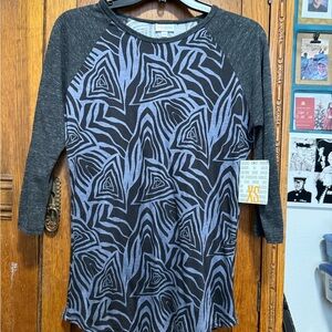 LuLaRoe Geometric Black and Blue Long Sleeve Top